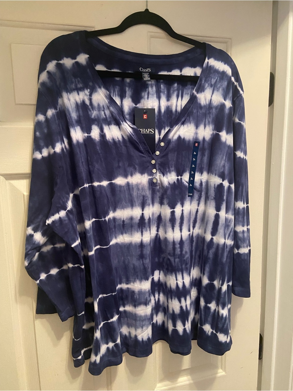 Chaps 3X NWT Navy & White Tie-Dye Shirt